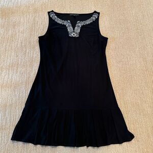 White House Black Market Black Flowy Dress with Embroidery on the Neckline